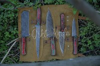 Custom Handmade Damascus steel Chef/Kitchen Knife Set of 5 PCS With Leather Kit.