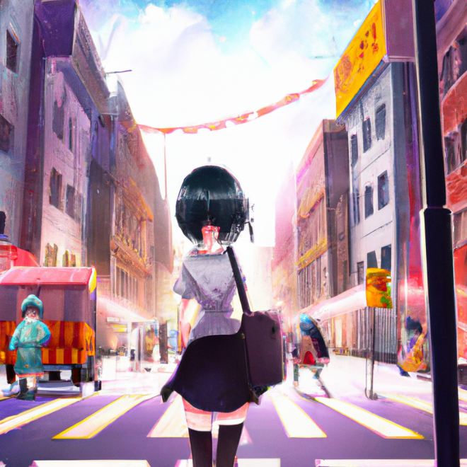a girl on a busy street