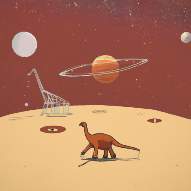 A dinosaur strolling on Mars