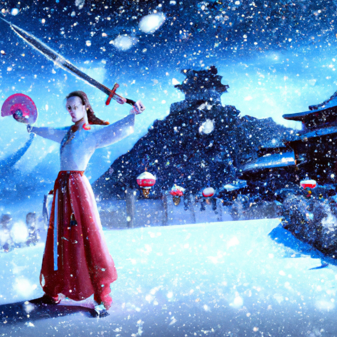a girl fighting with a sword