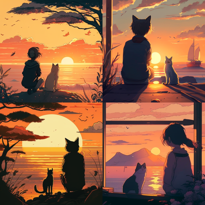 a person and a cat watching the sunrise