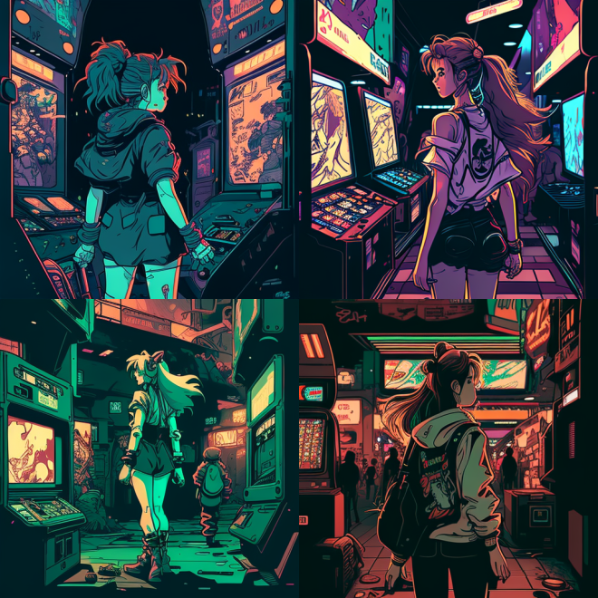 chaotic arcade at night
