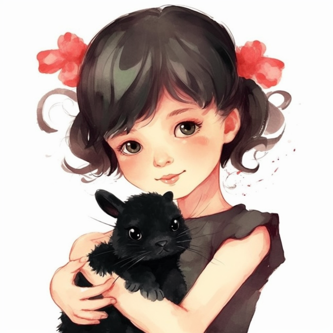 小女孩跟宠物兔 U1